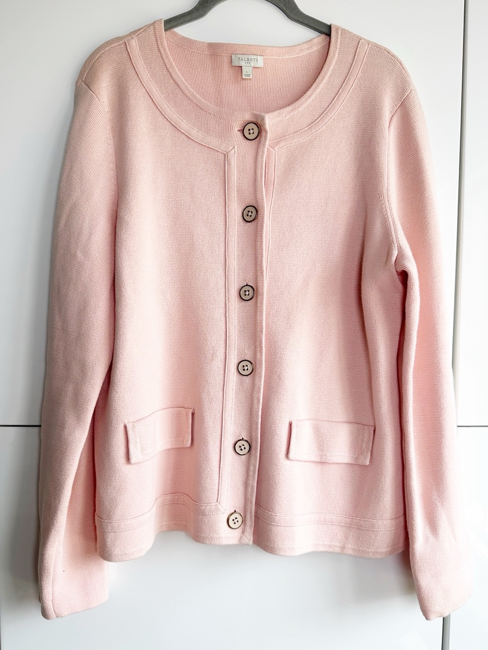 Talbots Pink Structured Knit Cardigan Lady
Jacket Style Sweater Size Large